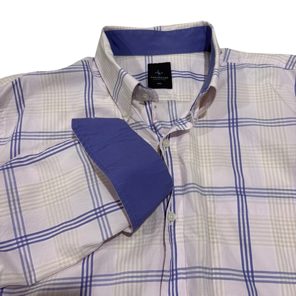 Tailorbyrd Collection Men's XXL Plaid Flip Cuff Button Dress Shirt Purple‎ White